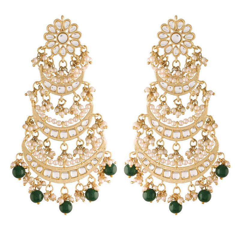 Etnico 18K Gold Plated 3 Layered Beaded Chandbali Earrings with Kundan and Pearl Work for Women (E2859G)
