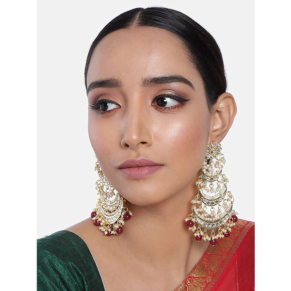 Etnico 18k Gold Plated 3 Layered Beaded Chandbali Earrings with Kundan and Pearl Work for Women (E2859M)