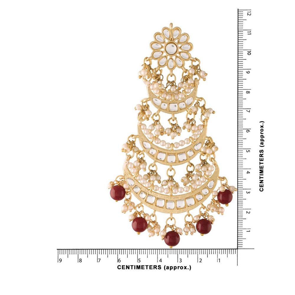 Etnico 18k Gold Plated 3 Layered Beaded Chandbali Earrings with Kundan and Pearl Work for Women (E2859M)