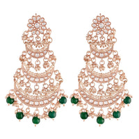 Etnico 18k Rose Gold Plated 3 Layered Beaded Chandbali Earrings with Kundan and Pearl Work for Women (E2859RG)