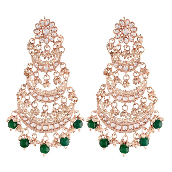 Etnico 18k Rose Gold Plated 3 Layered Beaded Chandbali Earrings with Kundan and Pearl Work for Women (E2859RGG)