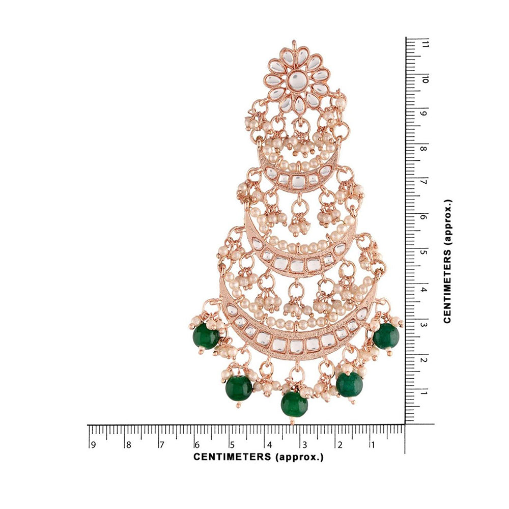 Etnico 18k Rose Gold Plated 3 Layered Beaded Chandbali Earrings with Kundan and Pearl Work for Women (E2859RG)