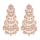 Etnico 18k Rose Gold Plated 3 Layered Beaded Chandbali Earrings with Kundan and Pearl Work for Women (E2859RG)