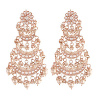 Etnico 18k Rose Gold Plated 3 Layered Beaded Chandbali Earrings with Kundan and Pearl Work for Women (E2859RG)