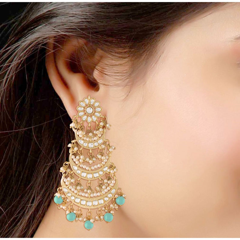 Etnico 18k Gold Plated 3 Layered Beaded Chandbali Earrings with Kundan and Pearl Work for Women (E2859Sb)