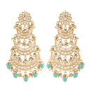 Etnico 18k Gold Plated 3 Layered Beaded Chandbali Earrings with Kundan and Pearl Work for Women (E2859Sb)