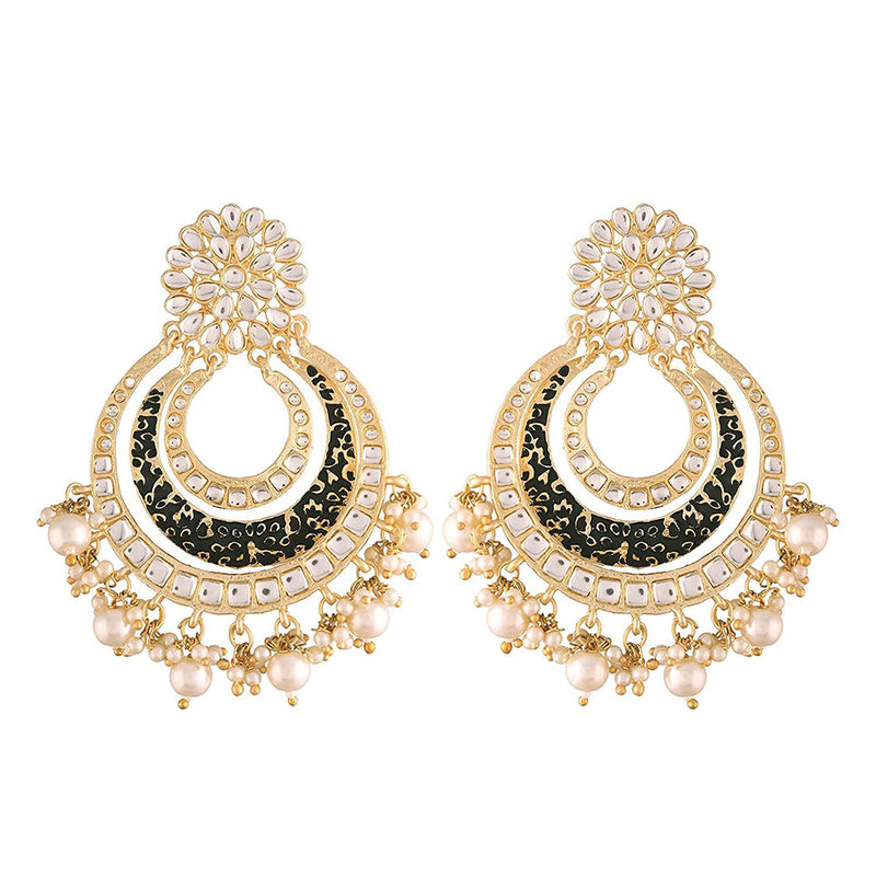 Etnico 18k Gold Plated Enamel/Meenakari Big Chandbali Earrings Glided With Kundan & Pearl for Women (E2860B)