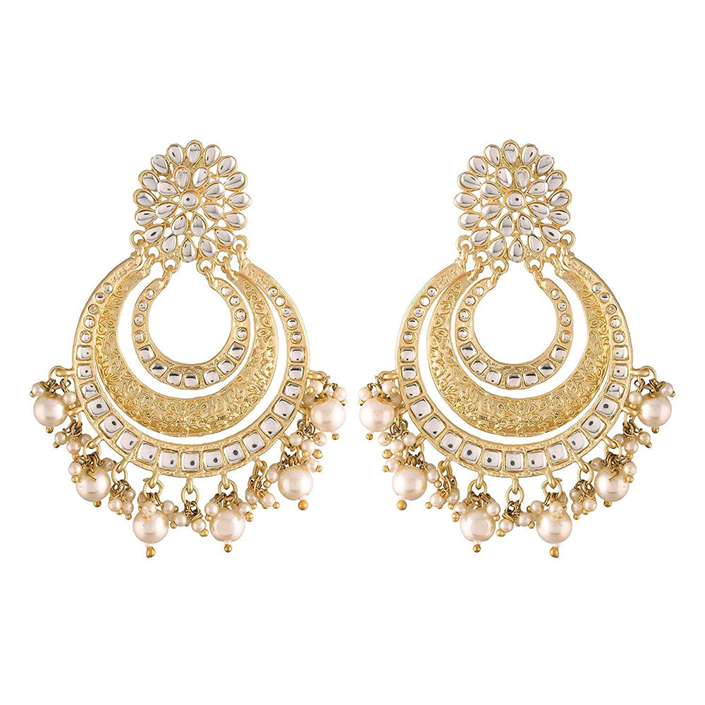 Etnico 18k Gold Plated Big Chandbali Earrings Glided With Kundan & Pearl for Women (E2860FL)