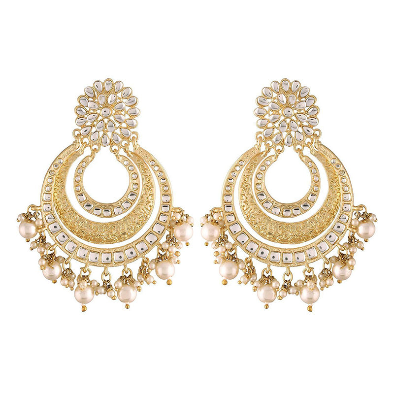 Etnico 18k Gold Plated Big Chandbali Earrings Glided With Kundan & Pearl for Women (E2860FL)