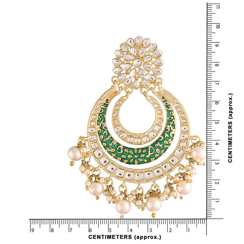 Etnico 18k Gold Plated Enamel/Meenakari Big Chandbali Earrings Glided With Kundan & Pearl for Women (E2860G)