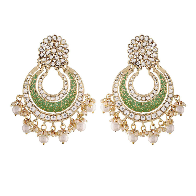Etnico 18k Gold Plated Enamel/Meenakari Big Chandbali Earrings Glided With Kundan & Pearl for Women (E2860Min)