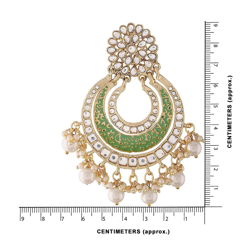 Etnico 18k Gold Plated Enamel/Meenakari Big Chandbali Earrings Glided With Kundan & Pearl for Women (E2860Min)