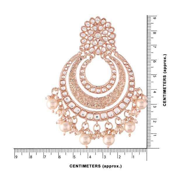 Etnico 18k Rose Gold Plated Big Chandbali Earrings Glided With Kundan & Pearl for Women (E2860RG)