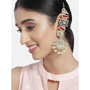 Etnico White 18K Gold Plated Zinc Alloy Matte Finish Kundan and Pearl Work Chandbali Earrings for Women (E2861RBl)