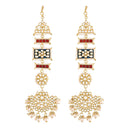 Etnico White 18K Gold Plated Zinc Alloy Matte Finish Kundan and Pearl Work Chandbali Earrings for Women (E2861RBl)