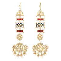 Etnico White 18K Gold Plated Zinc Alloy Matte Finish Kundan and Pearl Work Chandbali Earrings for Women (E2861RBl)