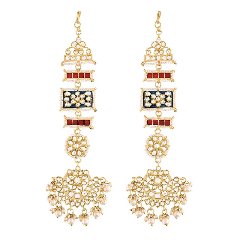 Etnico White 18K Gold Plated Zinc Alloy Matte Finish Kundan and Pearl Work Chandbali Earrings for Women (E2861RBl)