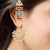 Etnico White 18K Gold Plated Zinc Alloy Matte Finish Kundan and Pearl Work Chandbali Earrings for Women (E2861RBl)