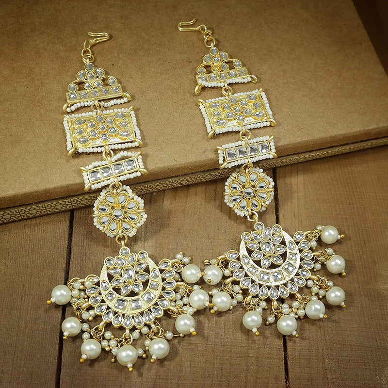 Etnico 18K Gold Plated Zinc Matte Finish Kundan and Pearl Chandbali Earrings for Women