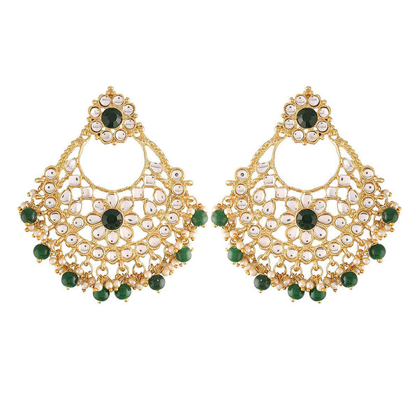 Etnico18K Gold Plated Traditional Big Chandbali Earrings studded with Kundan & Stone for Women/Girls (E2862G)
