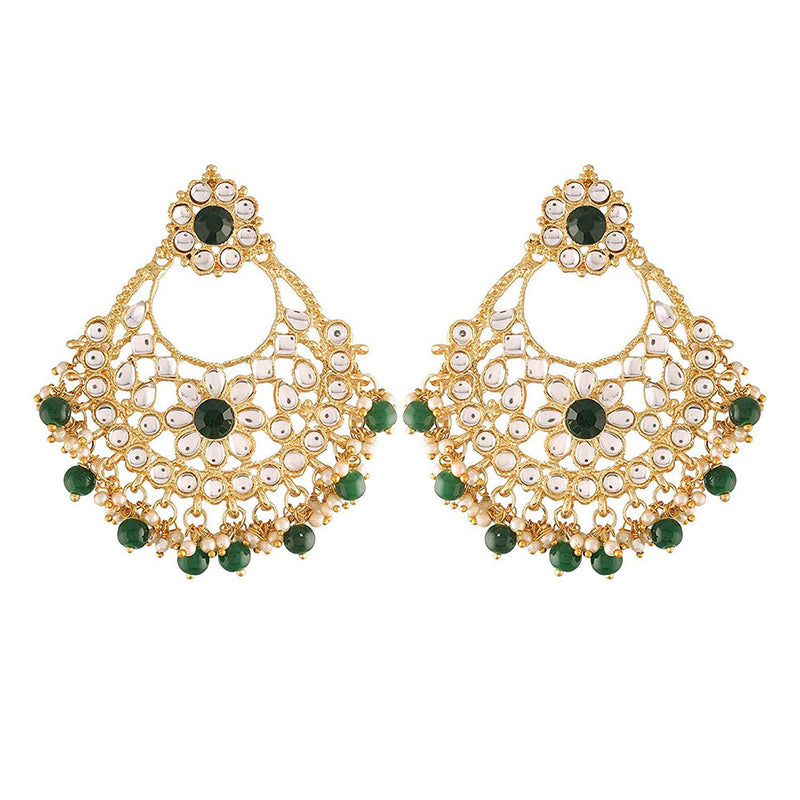 Etnico18K Gold Plated Traditional Big Chandbali Earrings studded with Kundan & Stone for Women/Girls (E2862G)