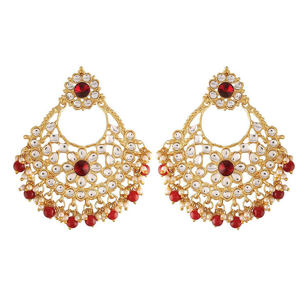 Etnico18K Gold Plated Traditional Big Chandbali Earrings studded with Kundan & Stone for Women/Girls (E2862M)