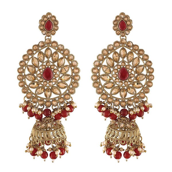 EtnicoTraditional Gold Plated With Stunning Antique Finish Kundan & Pearl Jhumka Earrings for Women/Girls (E2863M)