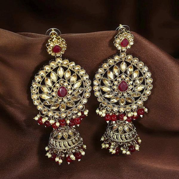 EtnicoTraditional Gold Plated With Stunning Antique Finish Kundan & Pearl Jhumka Earrings for Women/Girls (E2863M)