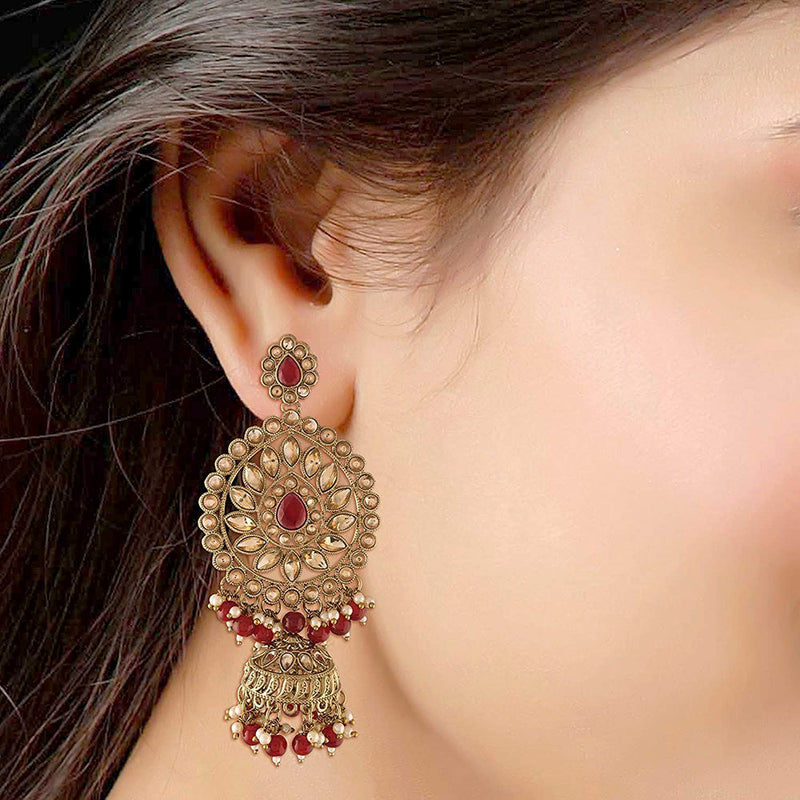 EtnicoTraditional Gold Plated With Stunning Antique Finish Kundan & Pearl Jhumka Earrings for Women/Girls (E2863M)
