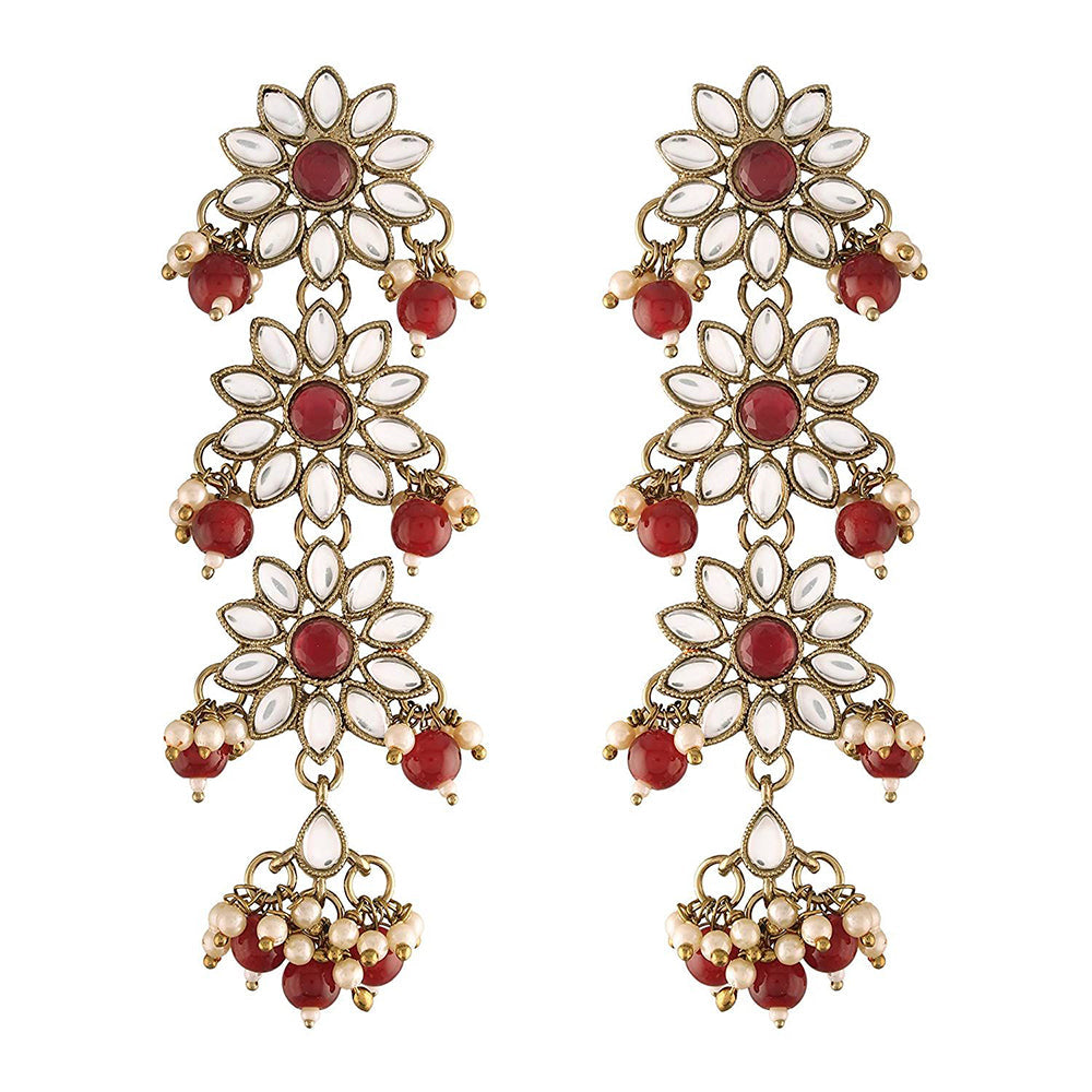 EtnicoTraditional Gold Plated With Stunning Antique Finish Kundan & Pearl Earrings for Women/Girls (E2866M)