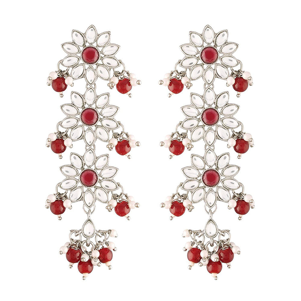 EtnicoTraditional Silver Plated With Stunning Antique Finish Kundan & Pearl Earrings for Women/Girls (E2866ZM)