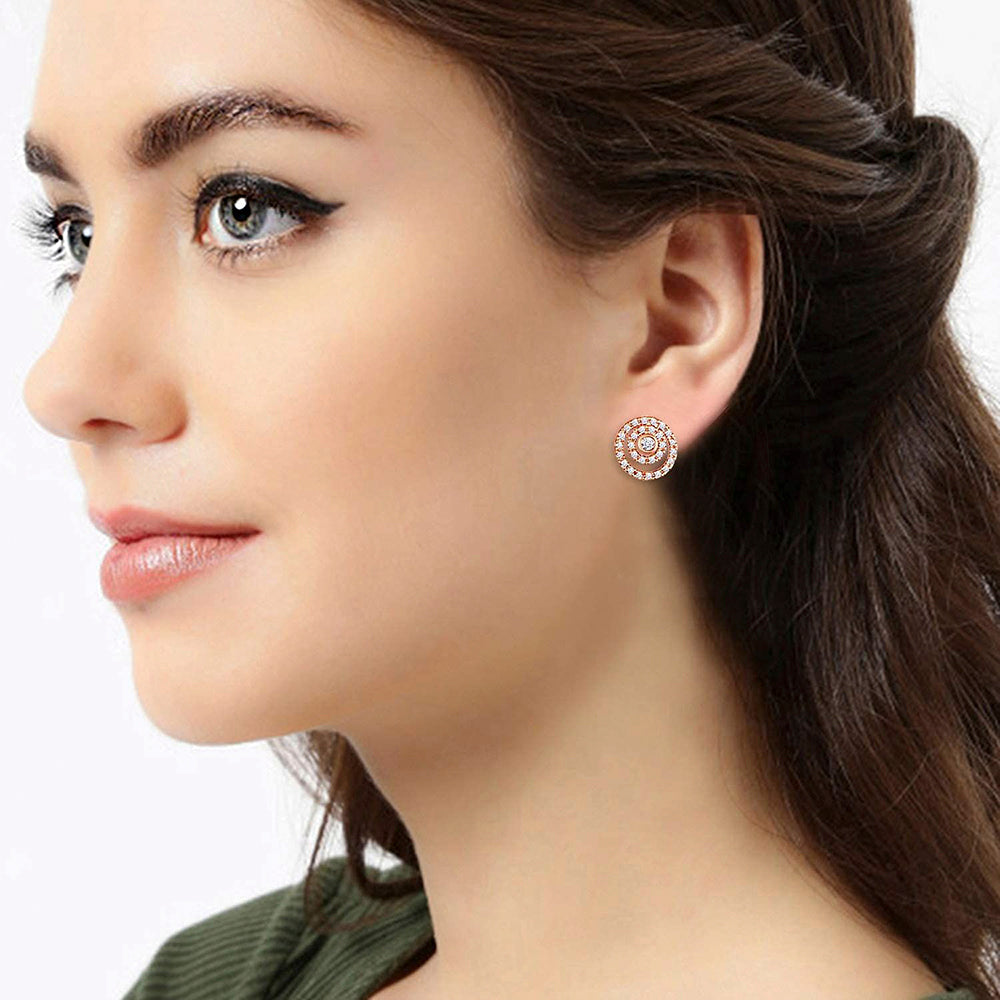 EtnicoRose Gold Plated CZ American Diamond Embellished Round Stud Earrings for Women (E2872)