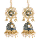 Etnico18K Gold Plated Intricately Designed Traditional with Detachable Hair Chain Encased With Kundans & Pearls Jhumki Earrings For Women (E2906Bl)