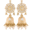 Etnico18K Gold Plated Intricately Designed Traditional with Detachable Hair Chain Encased With Kundans & Pearls Jumka Earrings For Women (E2906W)