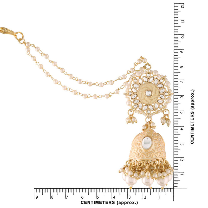 Etnico18K Gold Plated Intricately Designed Traditional with Detachable Hair Chain Encased With Kundans & Pearls Jumka Earrings For Women (E2906W)