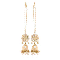 Etnico18K Gold Plated Intricately Designed Traditional with Detachable Hair Chain Encased With Kundans & Pearls Jumka Earrings For Women (E2906W)