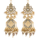 Etnico Gold Plated Alloy Intricately Designed Traditional with Detachable Hair Chain Encased with Kundans and Pearls Jhumka Earrings for Women(E2907Gr)