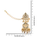 Etnico Gold Plated Alloy Intricately Designed Traditional with Detachable Hair Chain Encased with Kundans and Pearls Jhumka Earrings for Women(E2907Gr)