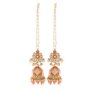 Etnico18K Gold Plated Intricately Designed Traditional with Detachable Hair Chain Encased With Kundans & Pearls Jumka Earrings For Women (E2907Pi)