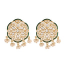 Etnico18k Gold Plated Green Meenakari Kundan Pearl Stud Earrings for Women (E2939G)