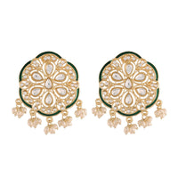 Etnico18k Gold Plated Green Meenakari Kundan Pearl Stud Earrings for Women (E2939G)