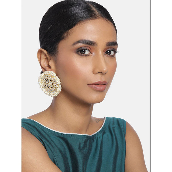 Etnico18k Gold Plated Kundan Pearl Stud Earrings for Women (E2940W)