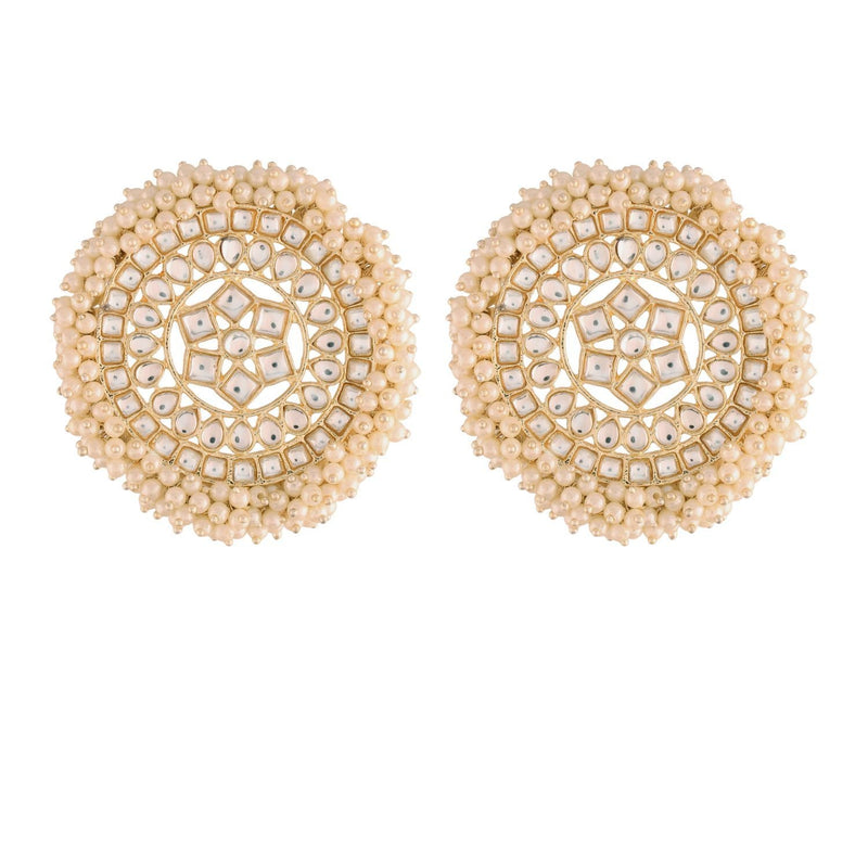 Etnico18k Gold Plated Kundan Pearl Stud Earrings for Women (E2940W)
