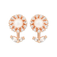 Etnico Valentine's Special Rose Gold Plated & White Floral Studs Earrings for women (E2971)