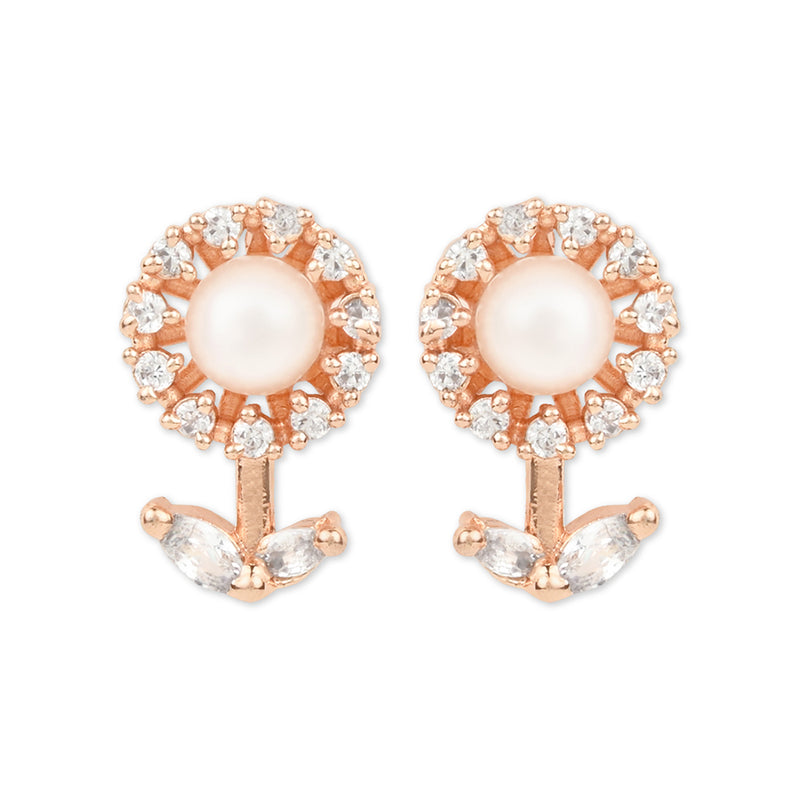 Etnico Valentine's Special Rose Gold Plated & White Floral Studs Earrings for women (E2971)