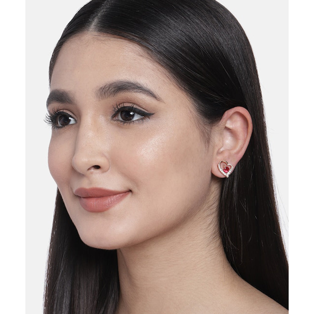 Etnico Valentine's Special Rose Gold-Plated Heart Shaped Studs for Women (E2972R)