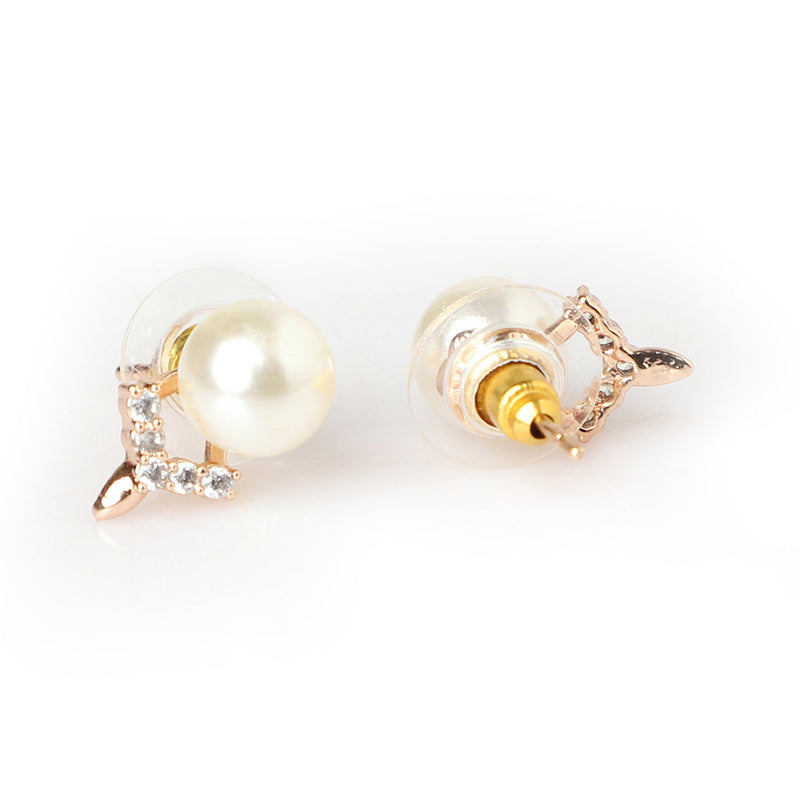 Etnico Valentine's Special Rose Gold -Plated & White Contemporary Studs Earrings for Women (E2973)