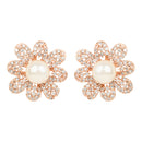 Etnico Valentine's Special Rose Gold-Plated & White Floral Studs Earrings for Women (E2974)