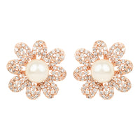 Etnico Valentine's Special Rose Gold-Plated & White Floral Studs Earrings for Women (E2974)