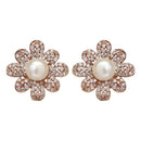 Etnico Valentine's Special Rose Gold-Plated & White Floral Studs Earrings for Women (E2974)